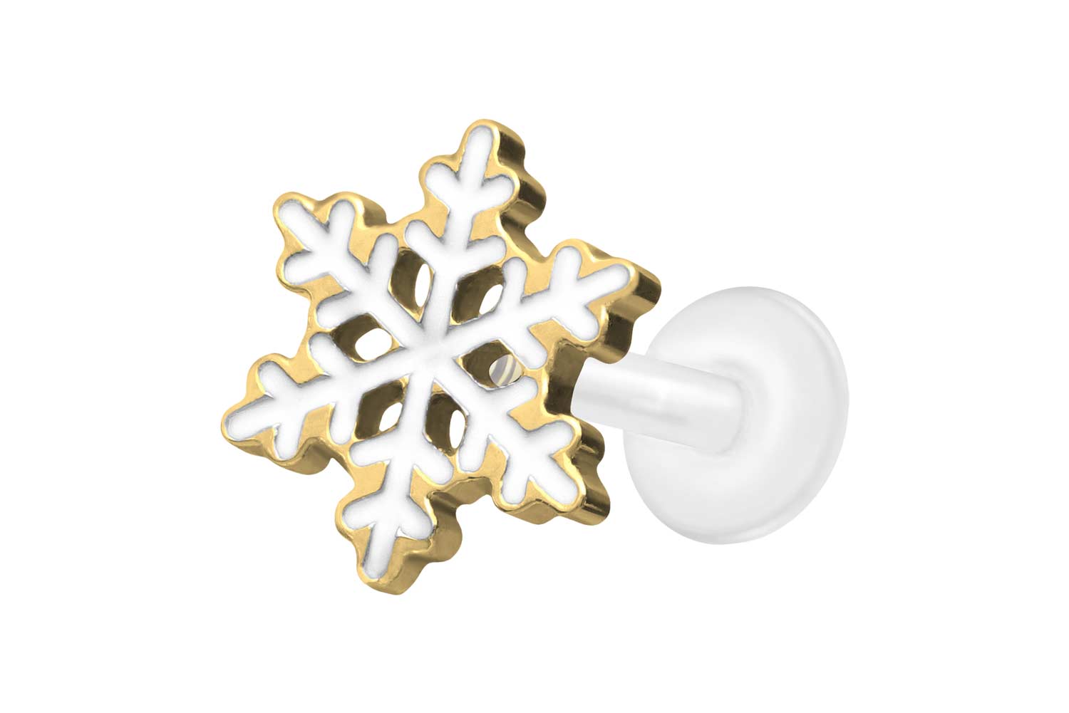 PTFE Labret Piercing mit Innengewinde + Titan-Aufsatz SCHNEEFLOCKE